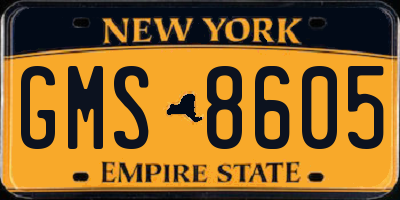 NY license plate GMS8605