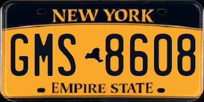 NY license plate GMS8608