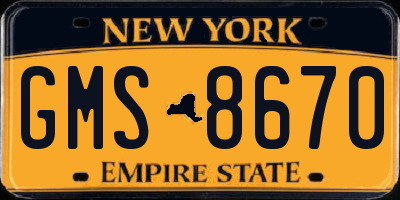 NY license plate GMS8670