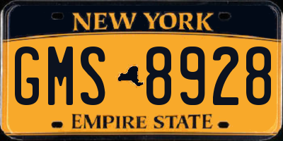 NY license plate GMS8928