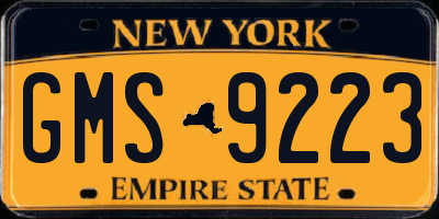 NY license plate GMS9223
