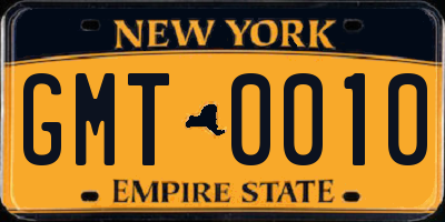 NY license plate GMT0010