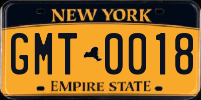 NY license plate GMT0018