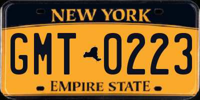 NY license plate GMT0223