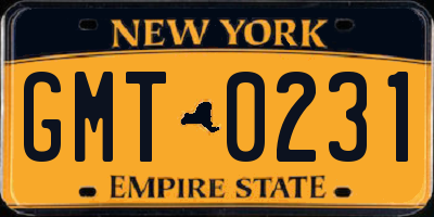 NY license plate GMT0231