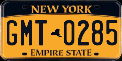NY license plate GMT0285