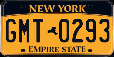 NY license plate GMT0293