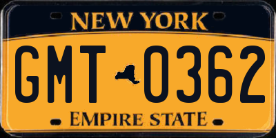 NY license plate GMT0362