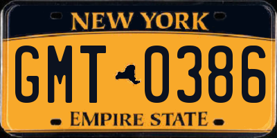 NY license plate GMT0386