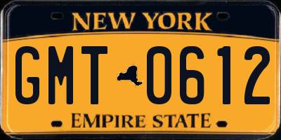 NY license plate GMT0612