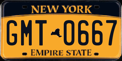 NY license plate GMT0667