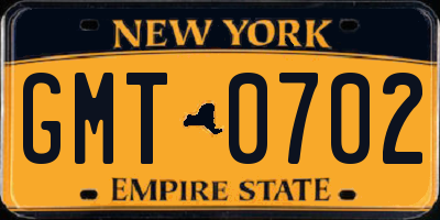 NY license plate GMT0702