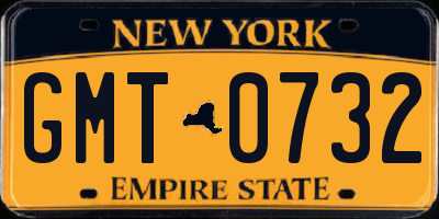 NY license plate GMT0732