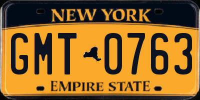 NY license plate GMT0763