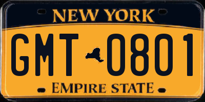NY license plate GMT0801