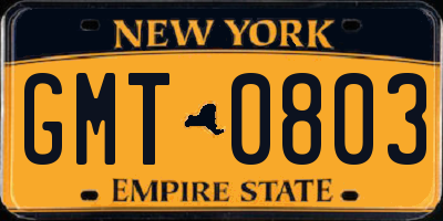 NY license plate GMT0803