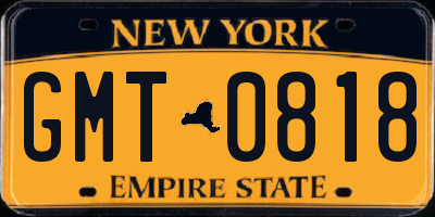 NY license plate GMT0818