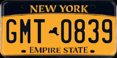 NY license plate GMT0839