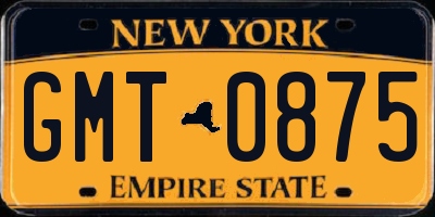 NY license plate GMT0875