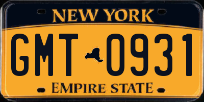NY license plate GMT0931