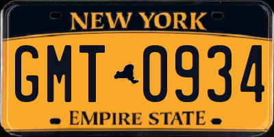 NY license plate GMT0934