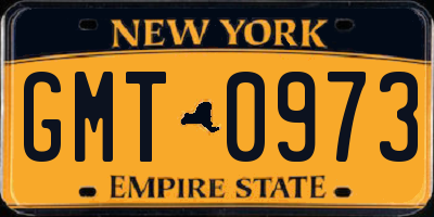 NY license plate GMT0973