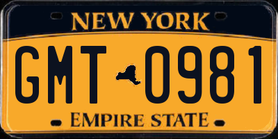 NY license plate GMT0981