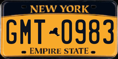 NY license plate GMT0983