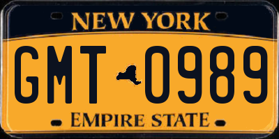 NY license plate GMT0989