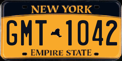NY license plate GMT1042