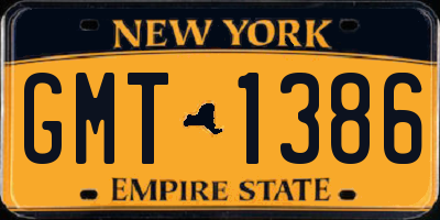 NY license plate GMT1386