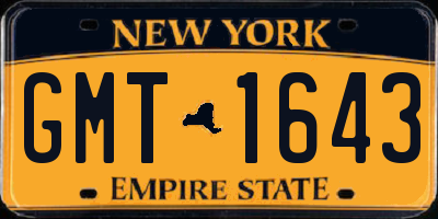 NY license plate GMT1643