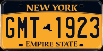 NY license plate GMT1923