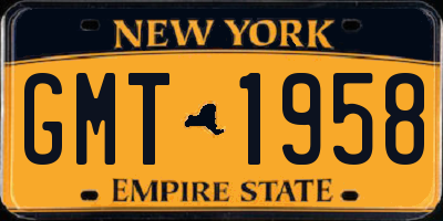 NY license plate GMT1958