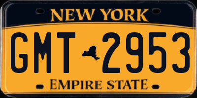 NY license plate GMT2953