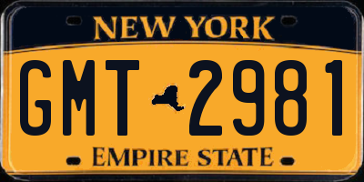 NY license plate GMT2981