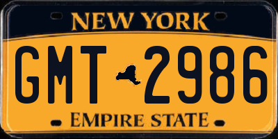 NY license plate GMT2986