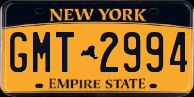 NY license plate GMT2994