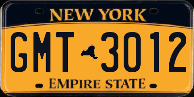 NY license plate GMT3012