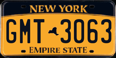 NY license plate GMT3063