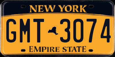 NY license plate GMT3074