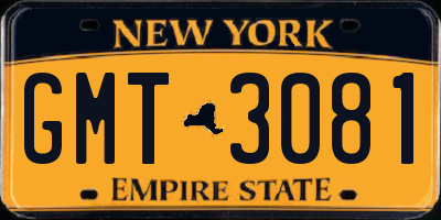 NY license plate GMT3081