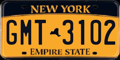 NY license plate GMT3102