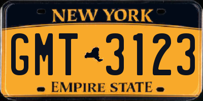 NY license plate GMT3123