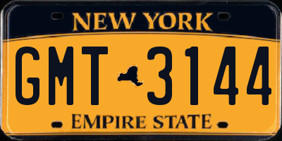 NY license plate GMT3144