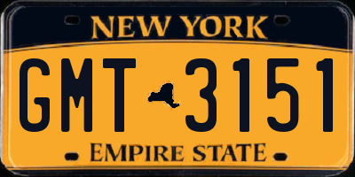 NY license plate GMT3151
