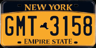 NY license plate GMT3158