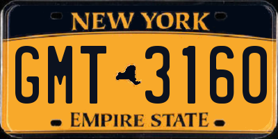 NY license plate GMT3160