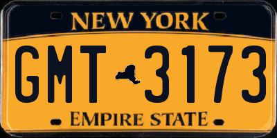 NY license plate GMT3173