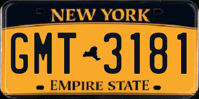 NY license plate GMT3181